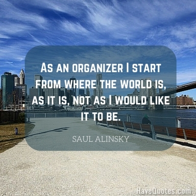 As an organizer I start from where the world is as it is not as I would like it to be Quote
