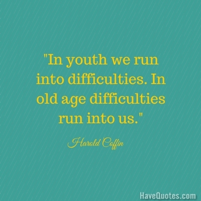 In youth we run into difficulties In old age difficulties run into us Quote